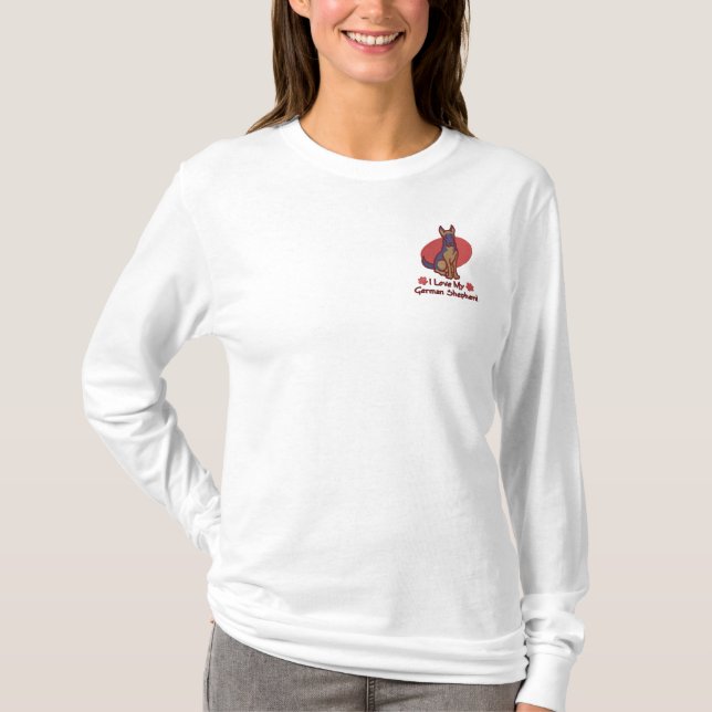 Love German Shepherd Embroidered Long Sleeve T-Shirt (Front)