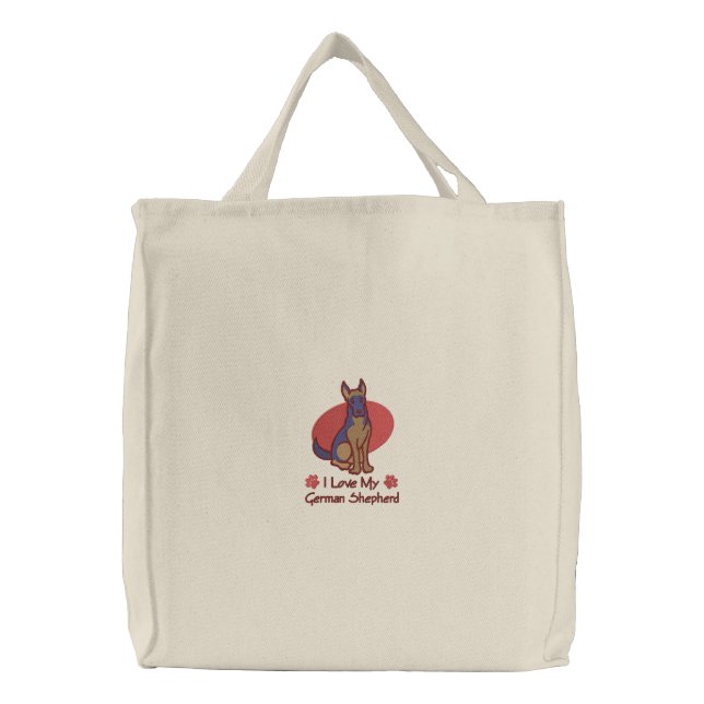 Love German Shepherd Embroidered Tote Bag (Front)
