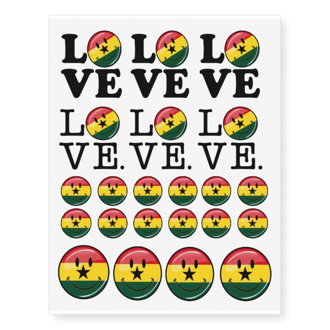 Love Ghana Smiling Ghanian Flag Temporary Tattoos (Front)