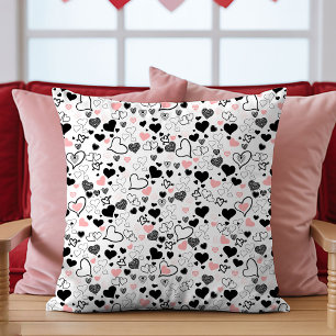 Love Gift Pillow Pink and Black Hand Drawn Hearts