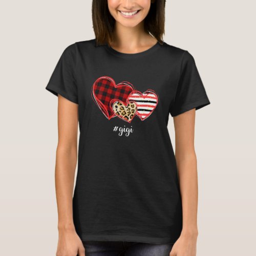 Love Gigi Heart Buffalo Plaid Leopard Valentine Ch T_Shirt