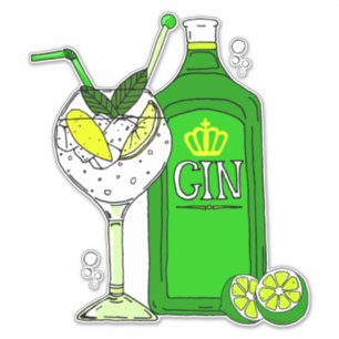 Love Gin and Tonic Cocktail Glass and Bottle Bar Sticker