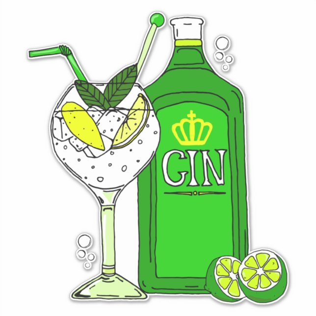 Love Gin and Tonic Cocktail Glass and Bottle Bar Sticker (Front)