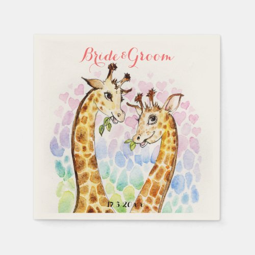 Love giraffe wedding day watercolor napkins