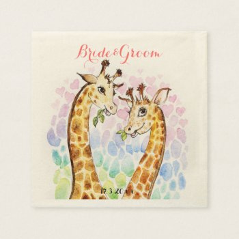 Love Giraffe Wedding Day Watercolor Napkins by Ink_Ribbon at Zazzle