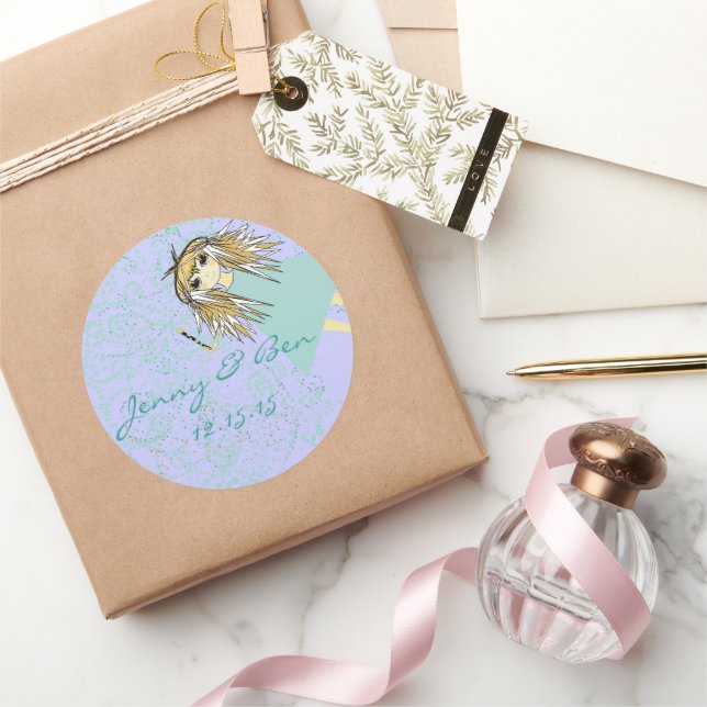 Love gives us a Fairy Tale Wedding Classic Round Sticker (Gifting)