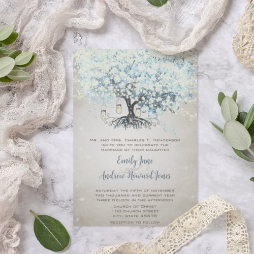 Love gives us Fairy Tale Heart Leaf Tree Wedding Invitation