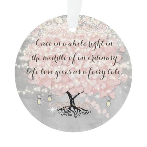 Love gives us Fairy Tale Heart Leaf Tree Wedding O Ornament