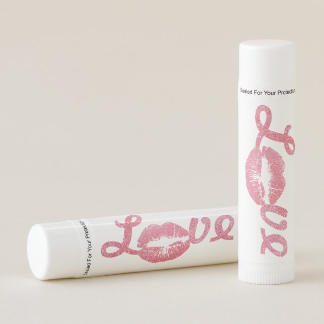Love Glitter Pink Lipstick Kiss Lip Balm (Front)
