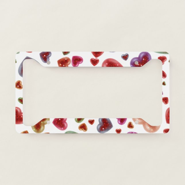 Love, glittery hearts 2 license plate frame (Front)