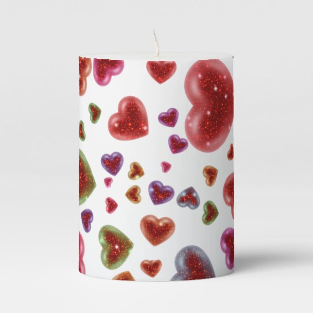 Love, glittery hearts 2 pillar candle (Front)