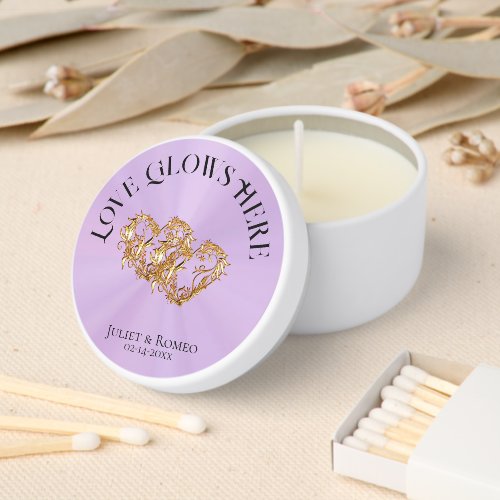 Love Glows Here Hearts- Lavender/Gold Mini Candle Favors