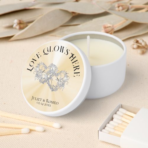 Love Glows Here Hearts- Peach/Silver Mini Candle Favors