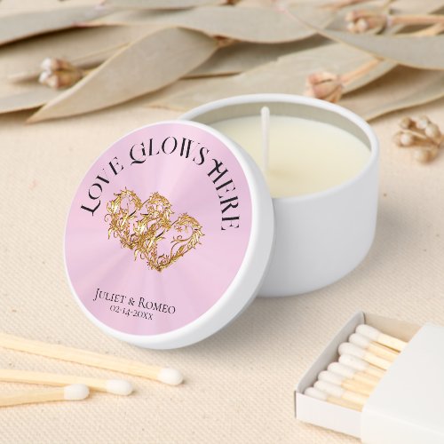 Love Glows Here Hearts- Pink/Gold Mini Candle Favors