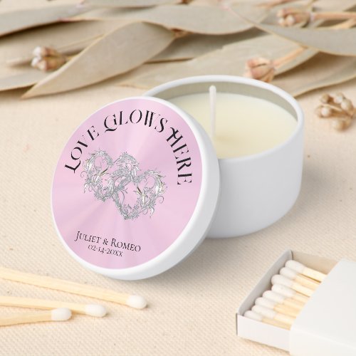 Love Glows Here Hearts- Pink/Silver Mini Candle Favors