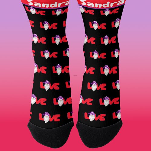 Love gnome black and Red Heart Balloons Socks