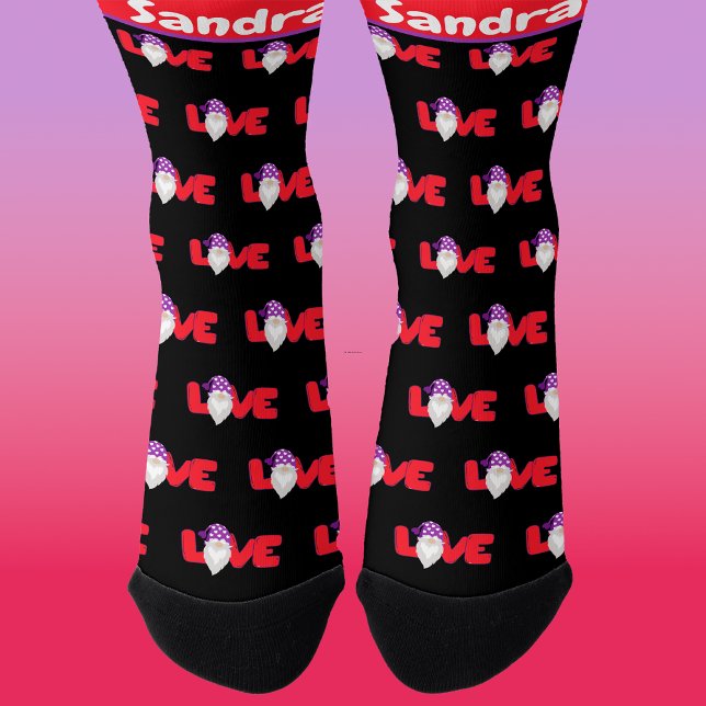 Love gnome black and Red Heart Balloons Socks (Creator Uploaded)