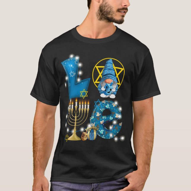 LOVE Gnome Hanukkah Decorations Chanukah T-Shirt (Front)