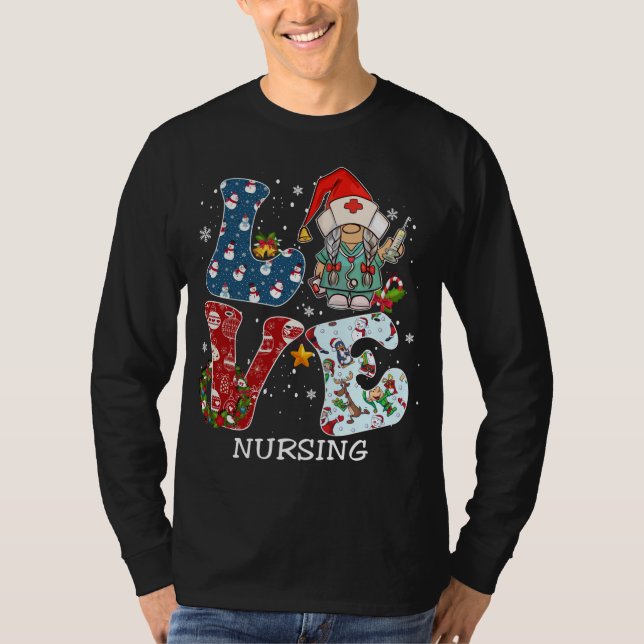 LOVE Gnome Nursing Christmas Pajama Family Costume T-Shirt (Front)