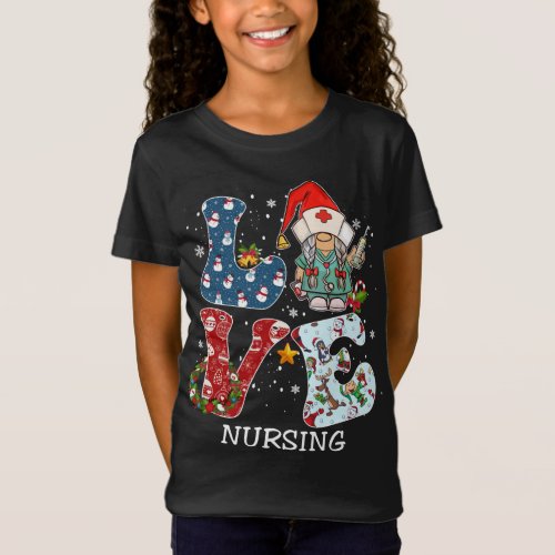 LOVE Gnome Nursing Christmas Pajama Family Costume T_Shirt