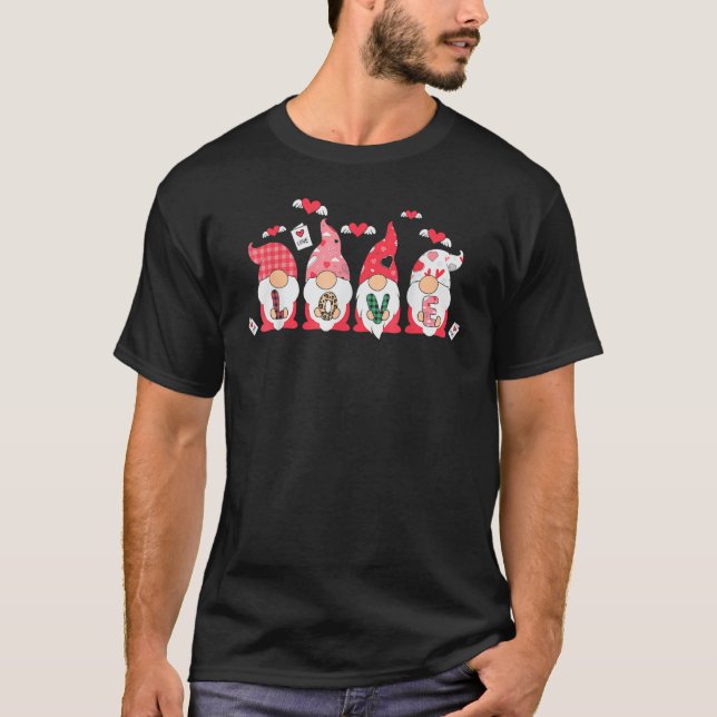Love Gnome Pink Funny Valentines Day Cute Gnomes H T-Shirt (Front)