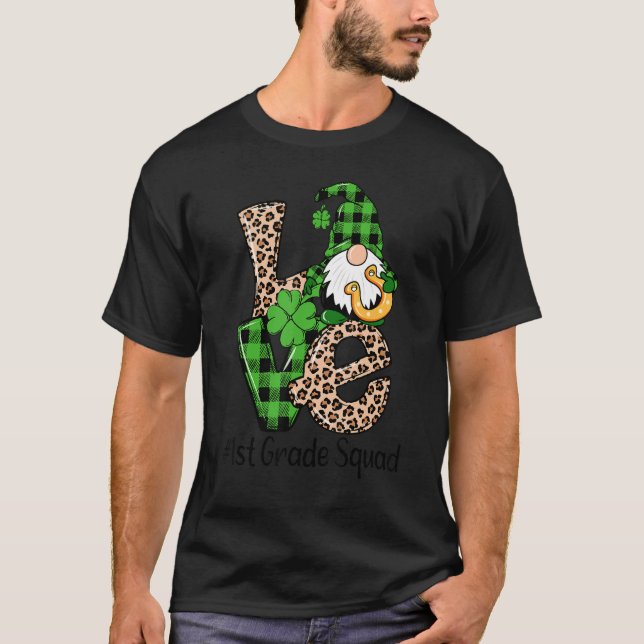 Love Gnome Teacher Squad Happy Valentine Day 1st G T-Shirt (Front)