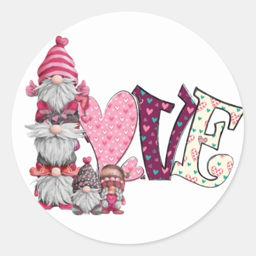 Love Gnome Valentines Day Classic Round Sticker