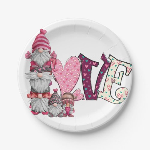 Love Gnome Valentines Day Paper Plates