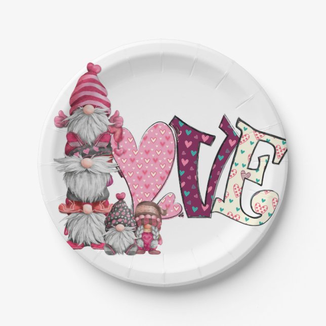 Love Gnome, Valentine's Day Paper Plates (Front)