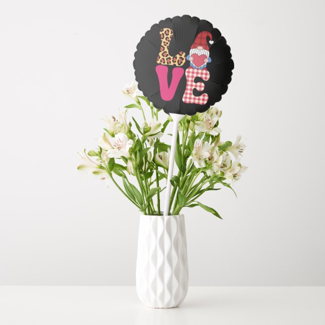 Love Gnome Valentines Day Red Buffalo Plaid Leopar Balloon (Vase)
