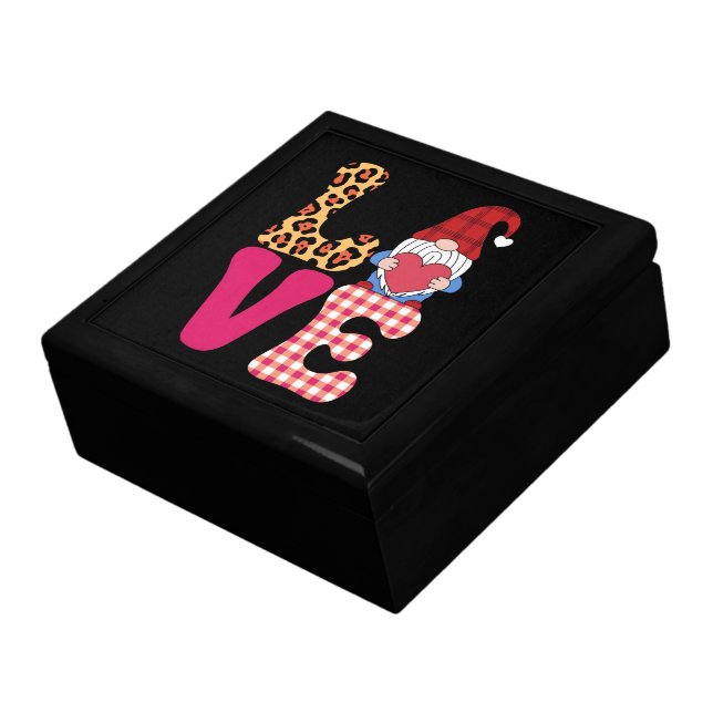 Love Gnome Valentines Day Red Buffalo Plaid Leopar Gift Box (Side)