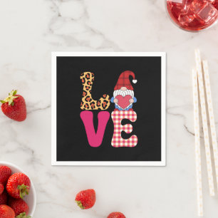 Love Gnome Valentines Day Red Buffalo Plaid Leopar Napkins