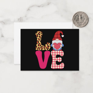 Love Gnome Valentines Day Red Buffalo Plaid Leopar Note Card