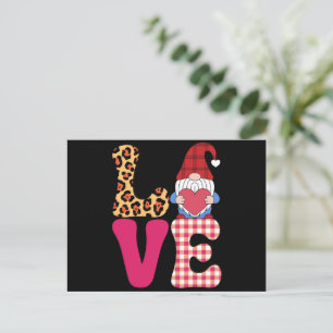 Love Gnome Valentines Day Red Buffalo Plaid Leopar Postcard
