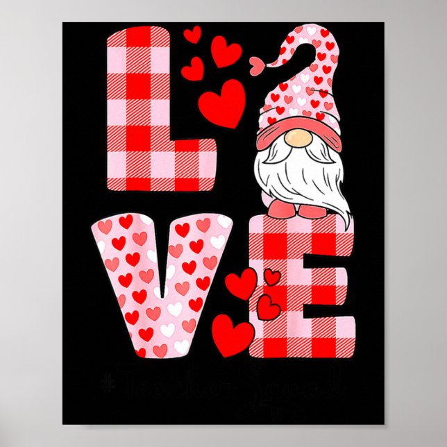 Love Gnome Valentines Day Red Buffalo Plaid Leopar Poster (Front)