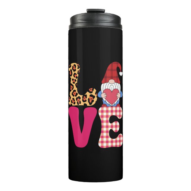 Love Gnome Valentines Day Red Buffalo Plaid Leopar Thermal Tumbler (Front)