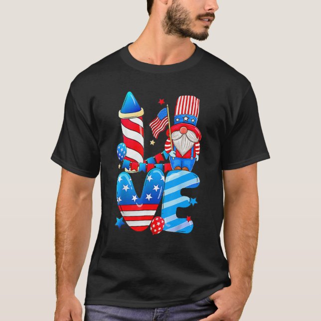 Love Gnomes 4th Of July Usa Flag Patriotic Kids Wo T-Shirt (Front)