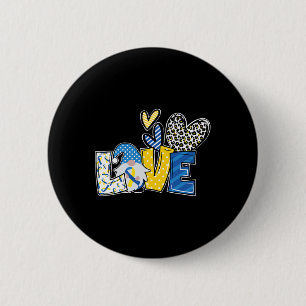 Love Gnomes Blue Yellow Ribbon Down Syndrome Aware Button