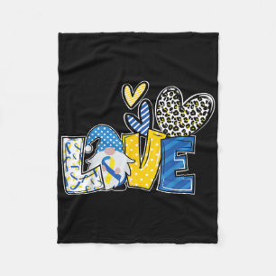 Love Gnomes Blue Yellow Ribbon Down Syndrome Aware Fleece Blanket