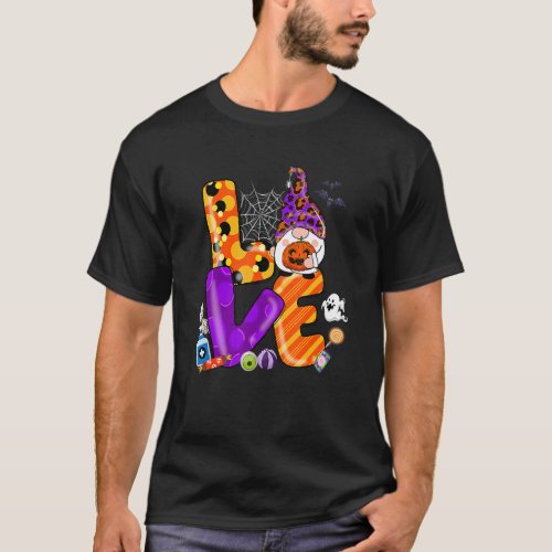 Love Gnomes Halloween Pumkin Spooky Season Fall 20 T_Shirt