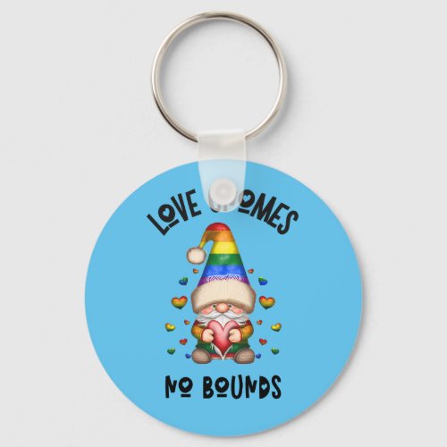Love Gnomes No Bounds Rainbow Pride and Hearts Keychain