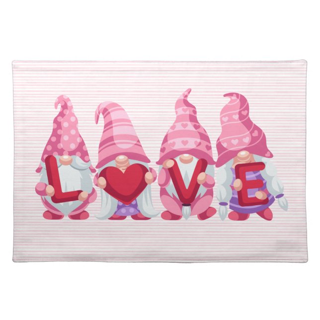 Love Gnomes Valentine's Day Cloth Placemat (Front)