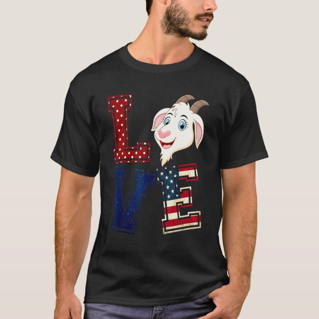 LOVE Goat Face American Flag Patriotic 4th Of July T-Shirt (Front)