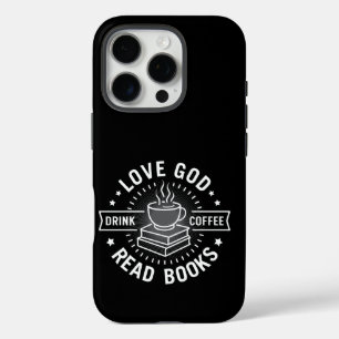 Love God Drink Coffee Read Books Lovers Vintage iPhone 16 Pro Case