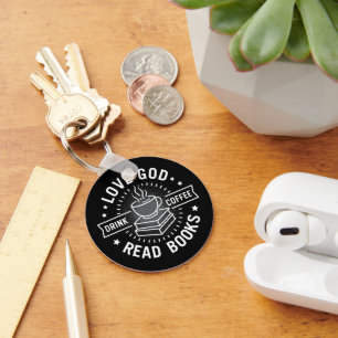 Love God Drink Coffee Read Books Lovers Vintage Keychain