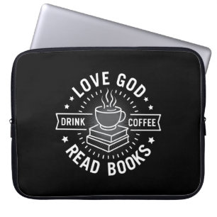 Love God Drink Coffee Read Books Lovers Vintage Laptop Sleeve