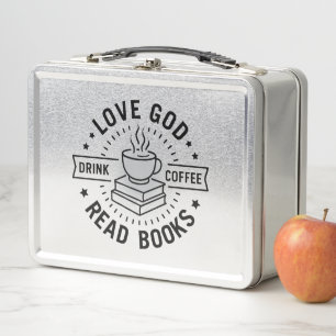 Love God Drink Coffee Read Books Lovers Vintage Metal Lunch Box
