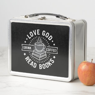 Love God Drink Coffee Read Books Lovers Vintage Metal Lunch Box
