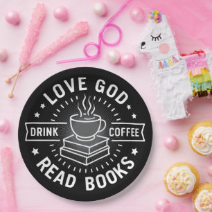 Love God Drink Coffee Read Books Lovers Vintage Paper Plates