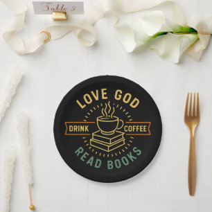 Love God Drink Coffee Read Books Lovers Vintage Paper Plates